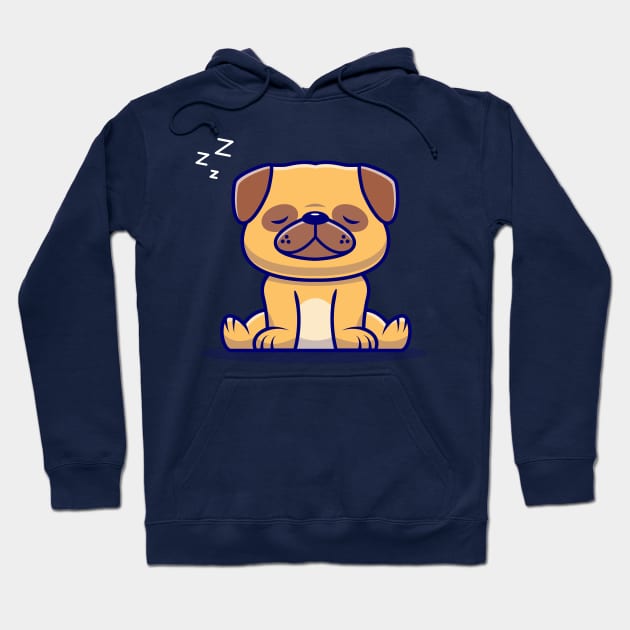 Cute Pug Dog Sitting And Sleeping Cartoon Hoodie by Catalyst Labs